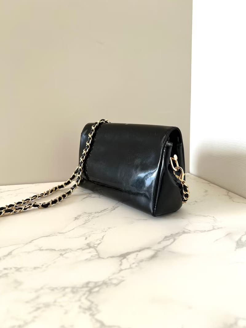 Chanel黑色漆皮皮革連鏡子斜背包/單肩包/側背包