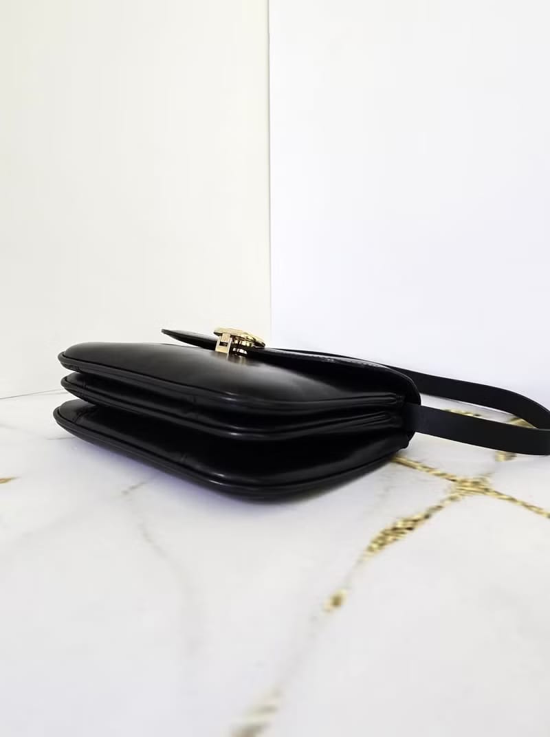 Celine Black and Gold Triomphe Flap Bag / Shoulder Bag / Crossbody Bag