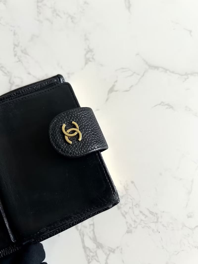 Chanel Black Caviar Leather Medium Wallet/Bifold Wallet/Wallet/Short Wallet
