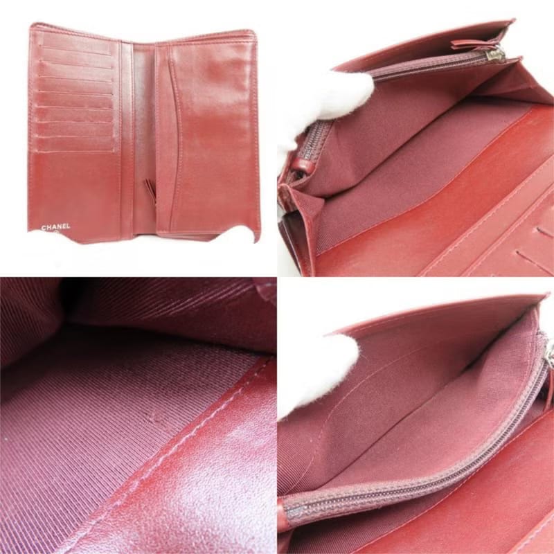 Chanel黑色金扣魚子醬皮革長夾錢包