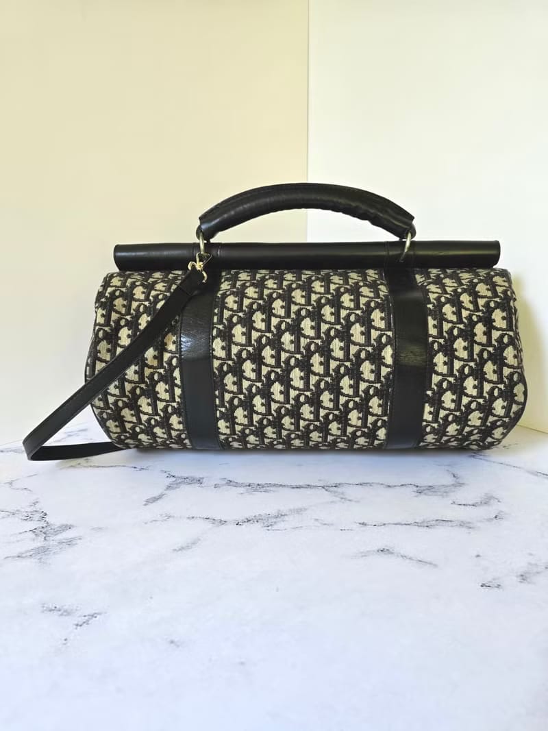 Dior黑色老花波士頓包/斜背包/側背包/單肩包