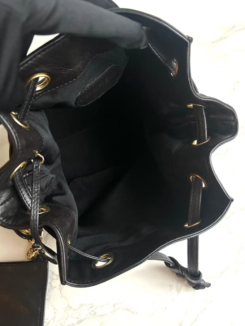 Chanel Black and Gold Chain Bucket Bag/Shoulder Bag/Crossbody Bag