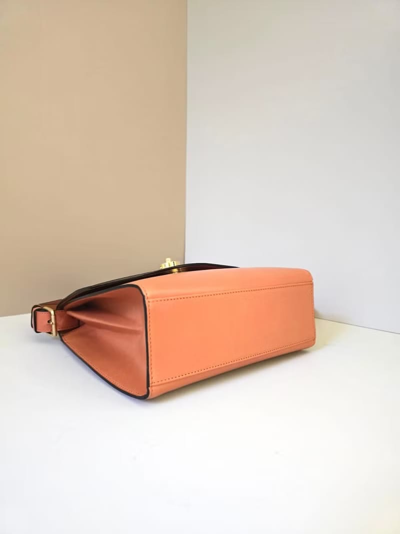 Rare Used Celine Caramel Brown Press Sphere Tofu Bag / Shoulder Bag / Crossbody Bag