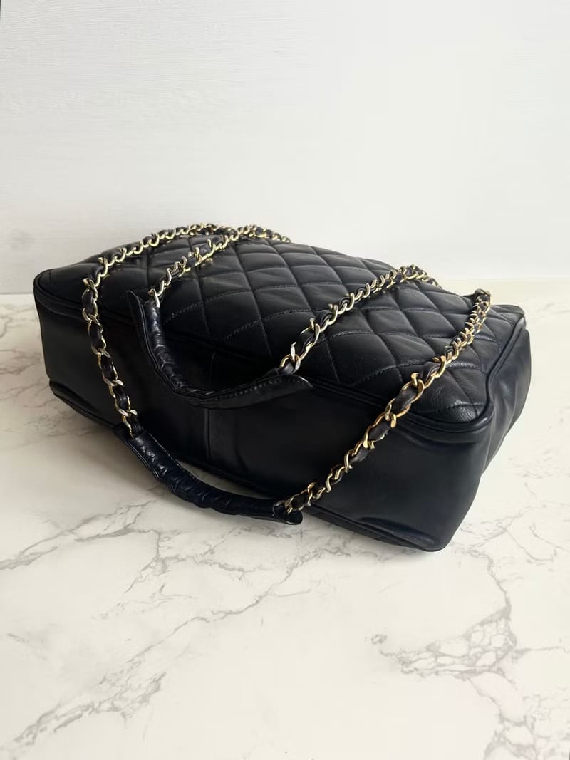 Chanel黑色金扣Matelassé皮革托特包/單肩包/側背包