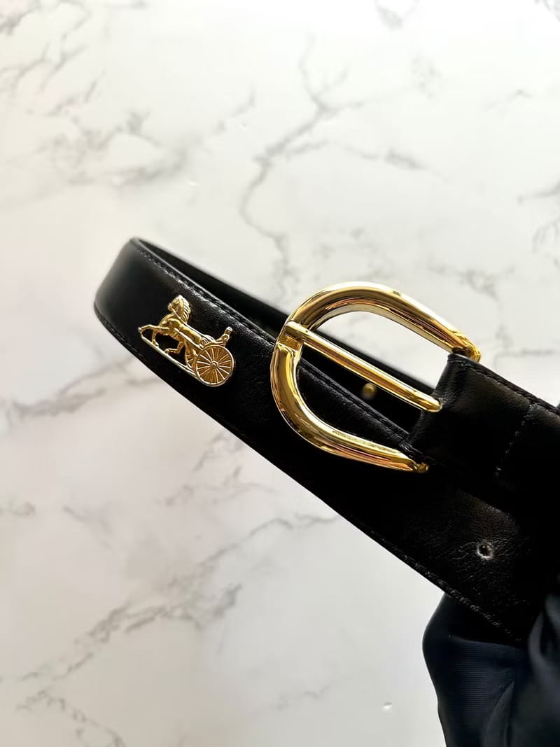 Celine 黑色金馬車皮革腰帶/女裝皮帶