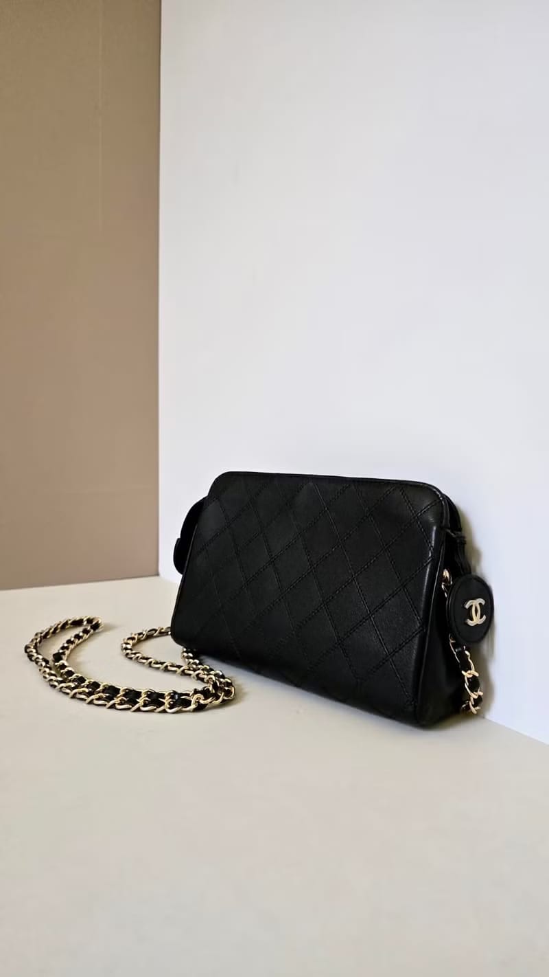 Chanel Black Lambskin Matelassé Crossbody Bag/Shoulder Bag