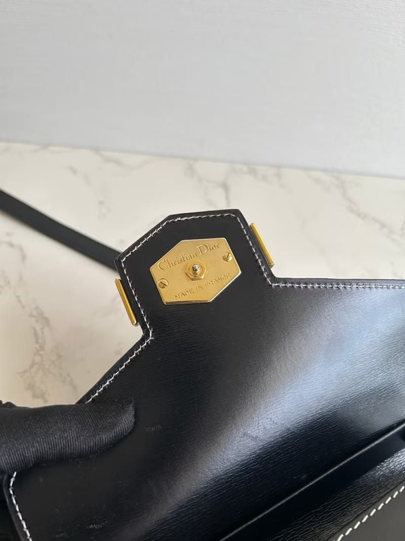 Dior black open stitch flap Kelly bag/shoulder bag/side bag/crossbody bag