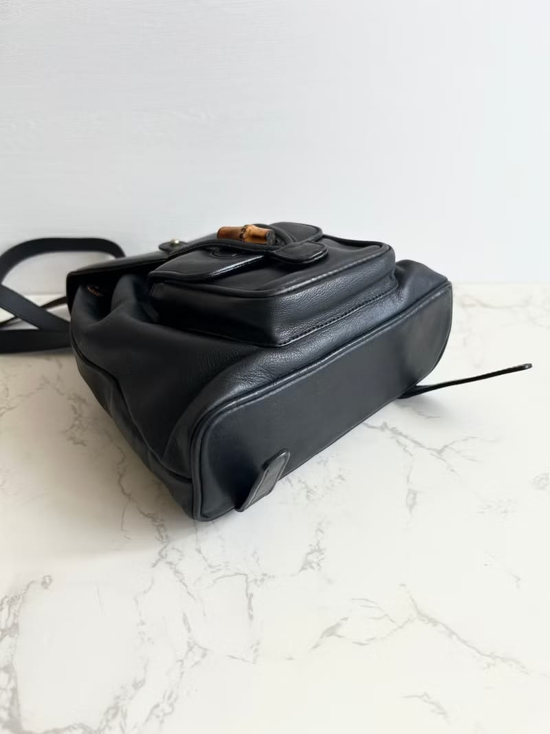 Gucci中古竹節黑色皮革後背包/背囊/雙肩包