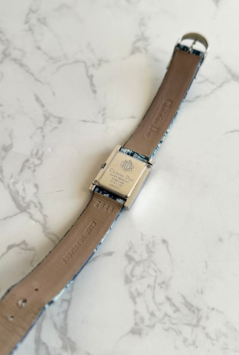 Discontinued Rarity: Dior Blue and White Monogram Small Square Watch - Vintage Ladies Wristwatch - Pre-owned Watch
