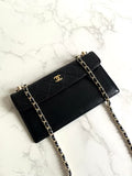 Rare second-hand Chanel black long wallet/shoulder bag/sling bag/crossbody bag/handbag