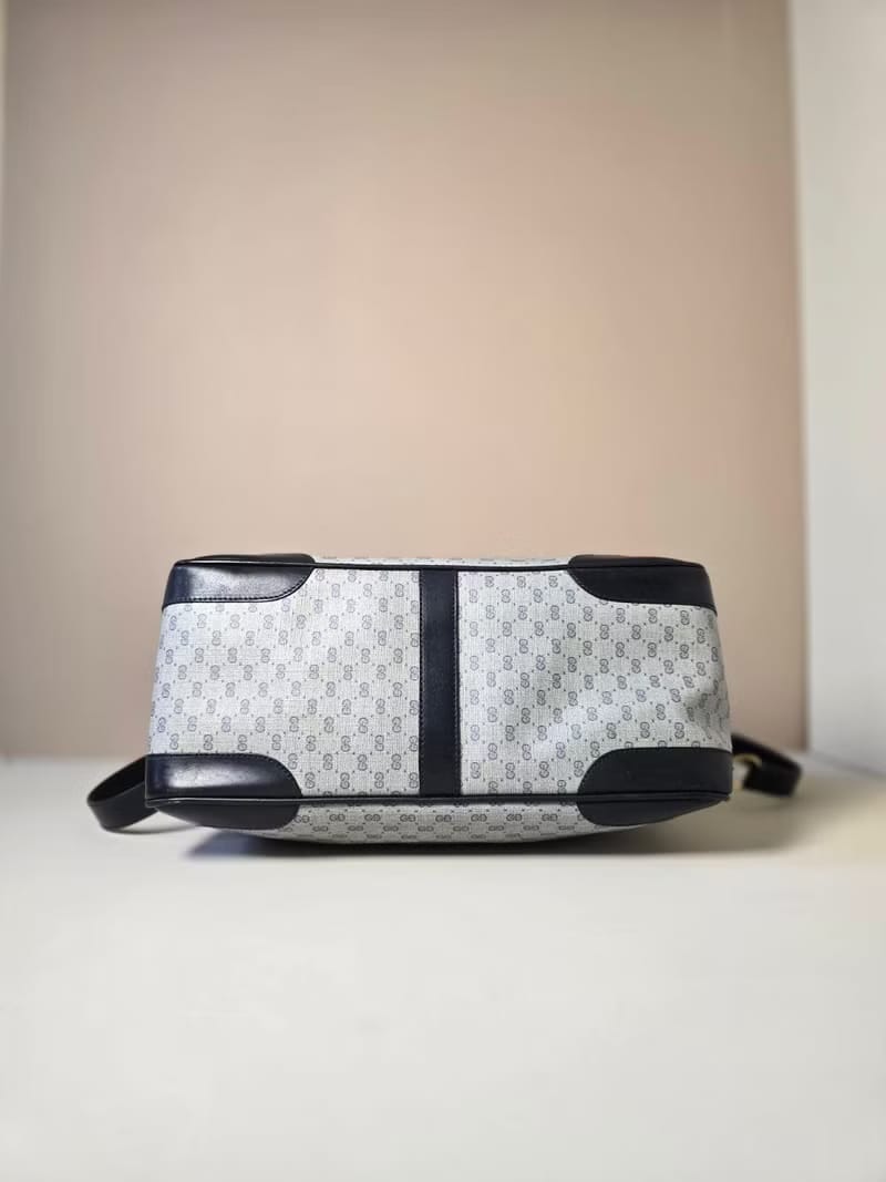 中古二手Gucci復古藍色老花波士頓斜背包/單肩包/側背包