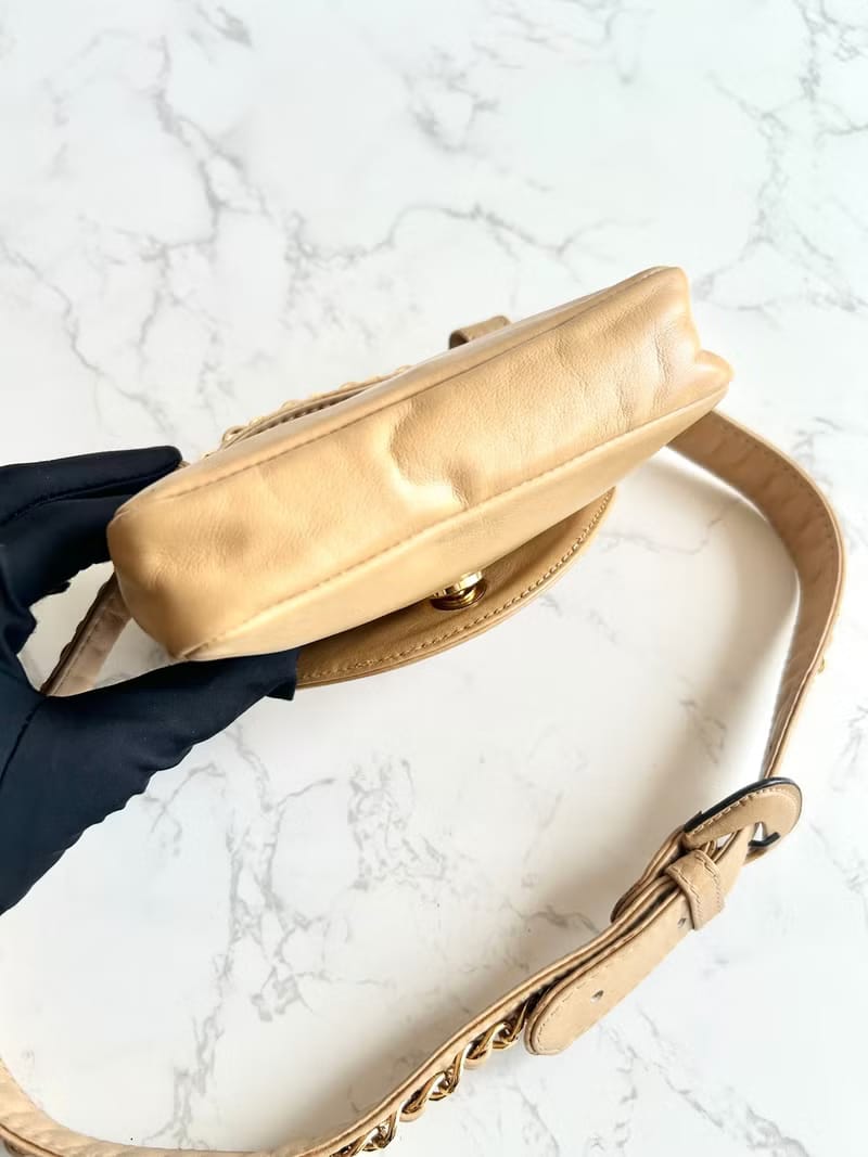 Rare Chanel Camel Leather Chain 2-way/Shoulder Bag/Belt Bag/Crossbody Bag