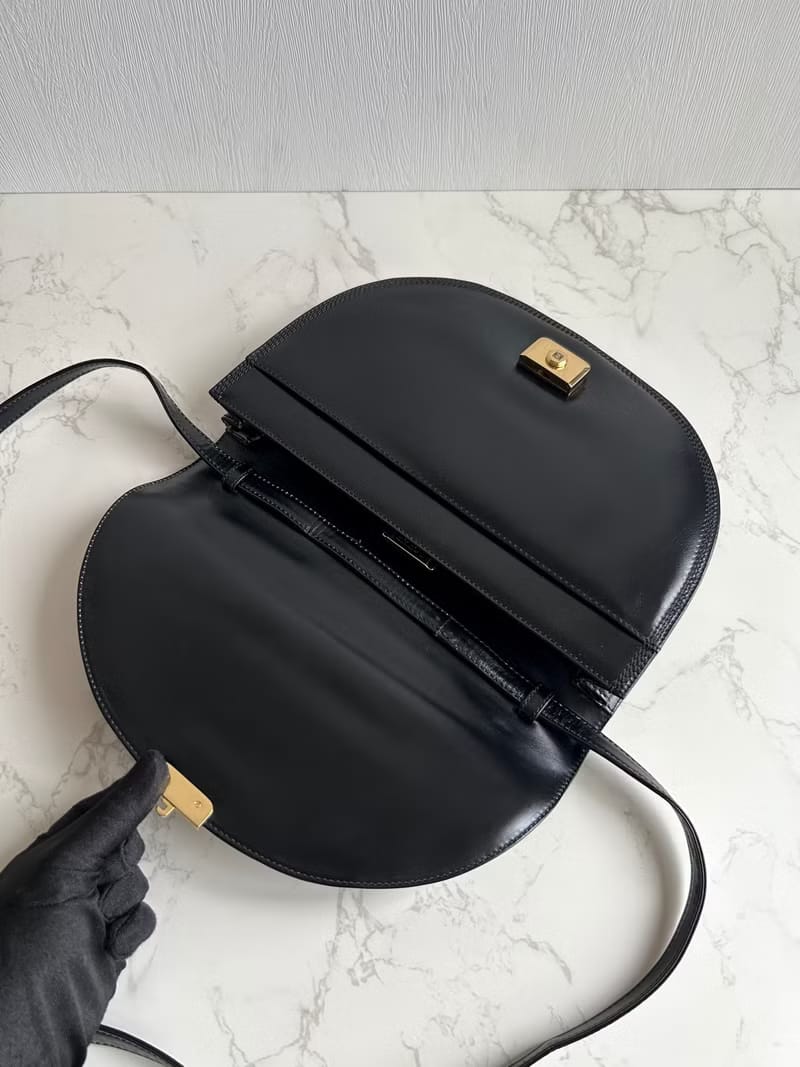 Loewe black gold half moon side backpack/oblique backpack/shoulder bag