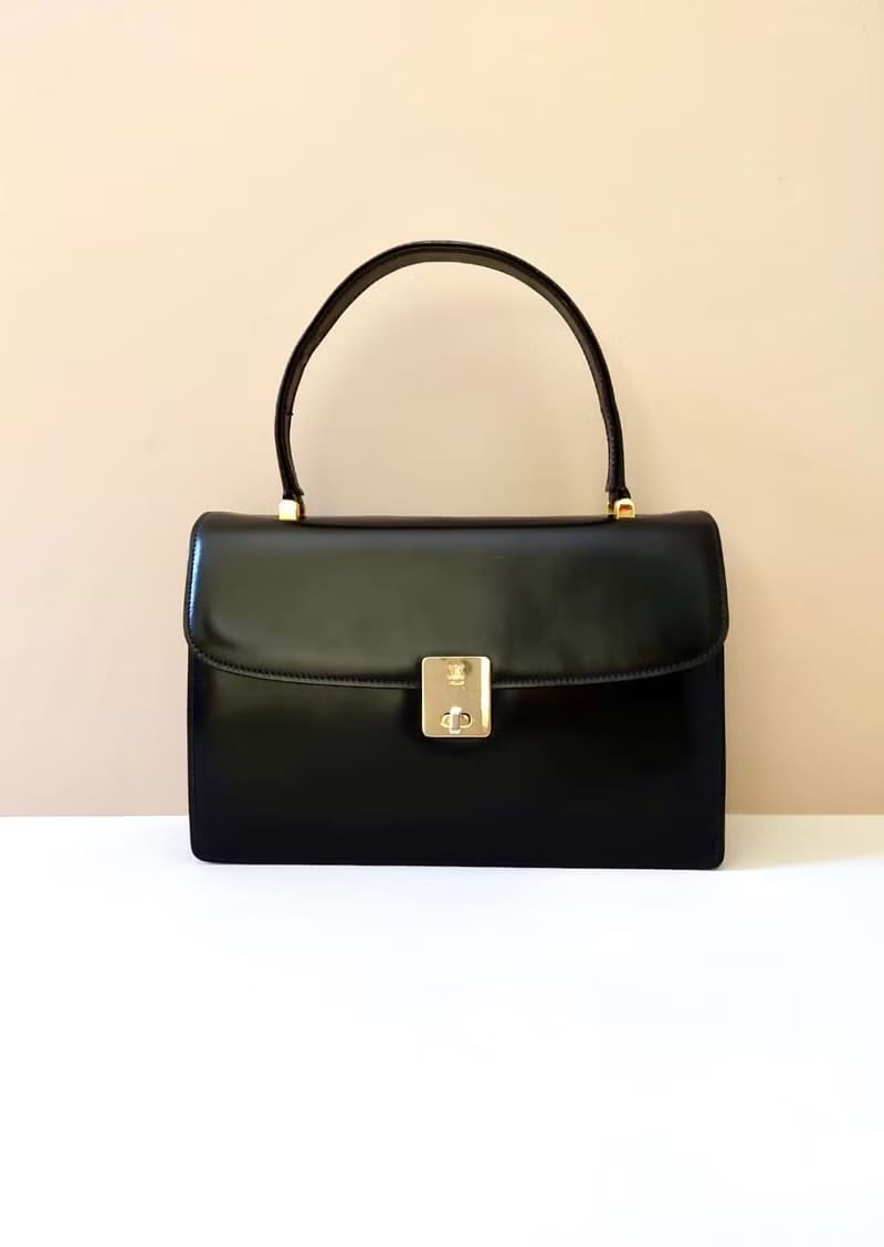 Celine black gold ring Kelly leather crossbody bag/side backpack/shoulder bag/handbag