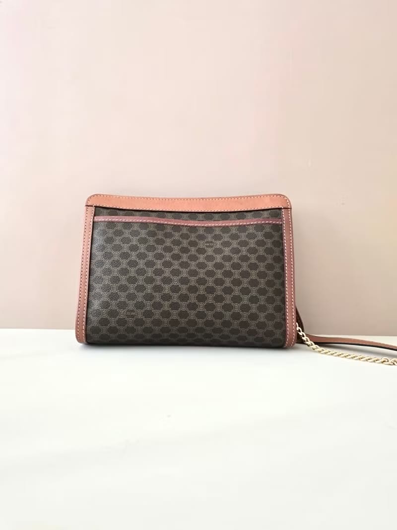 Celine 啡杏色老花皮革斜背包/側背包