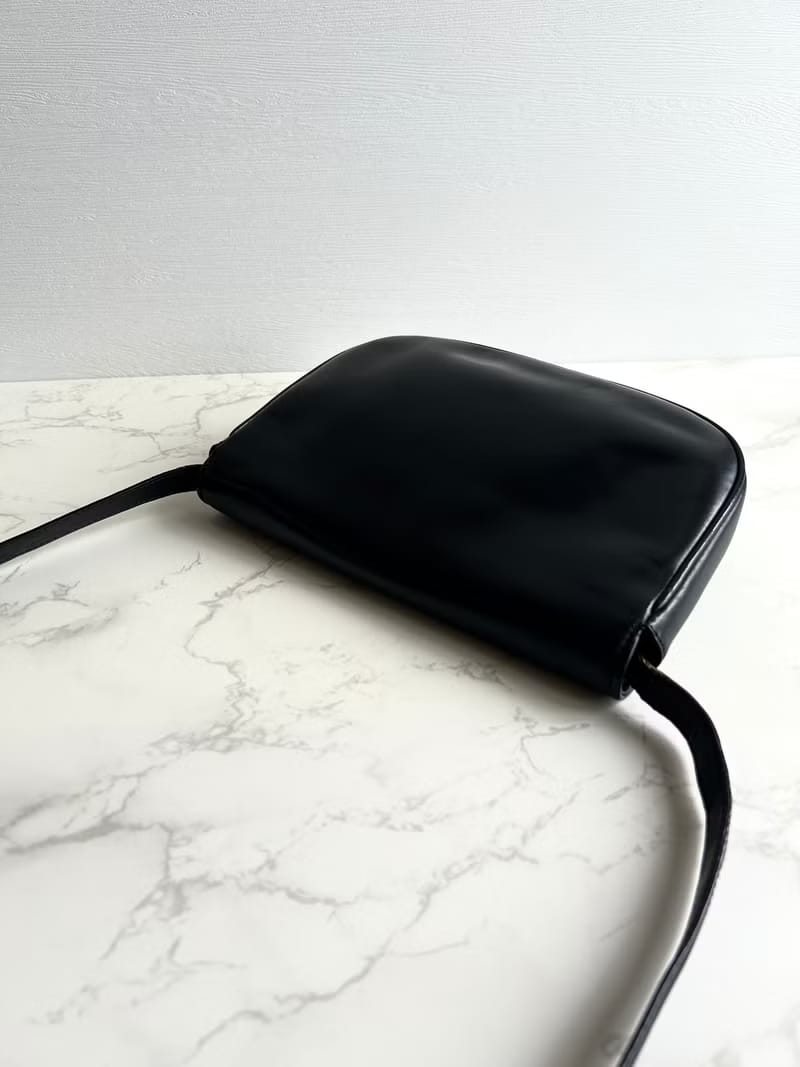 Rare Celine Black and Gold Embossed Badge Half-Moon Bag / Crossbody Bag / Shoulder Bag