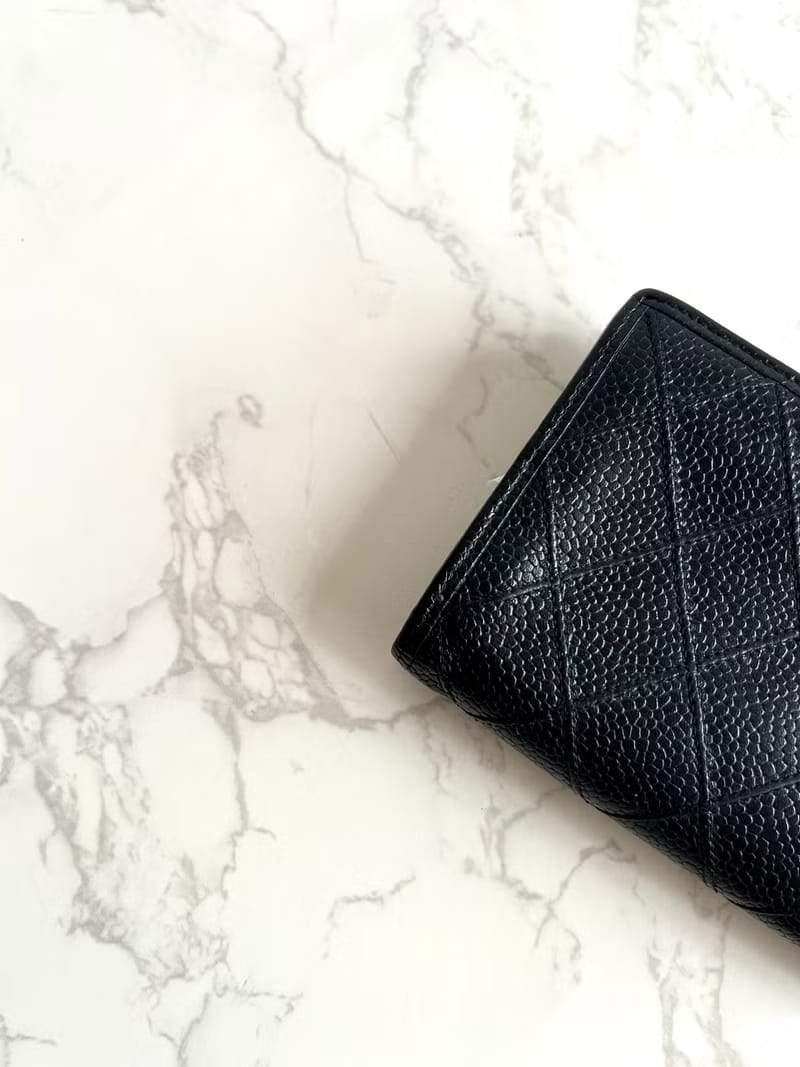 Chanel Black Caviar Leather Medium Wallet/Bifold Wallet/Wallet/Short Wallet