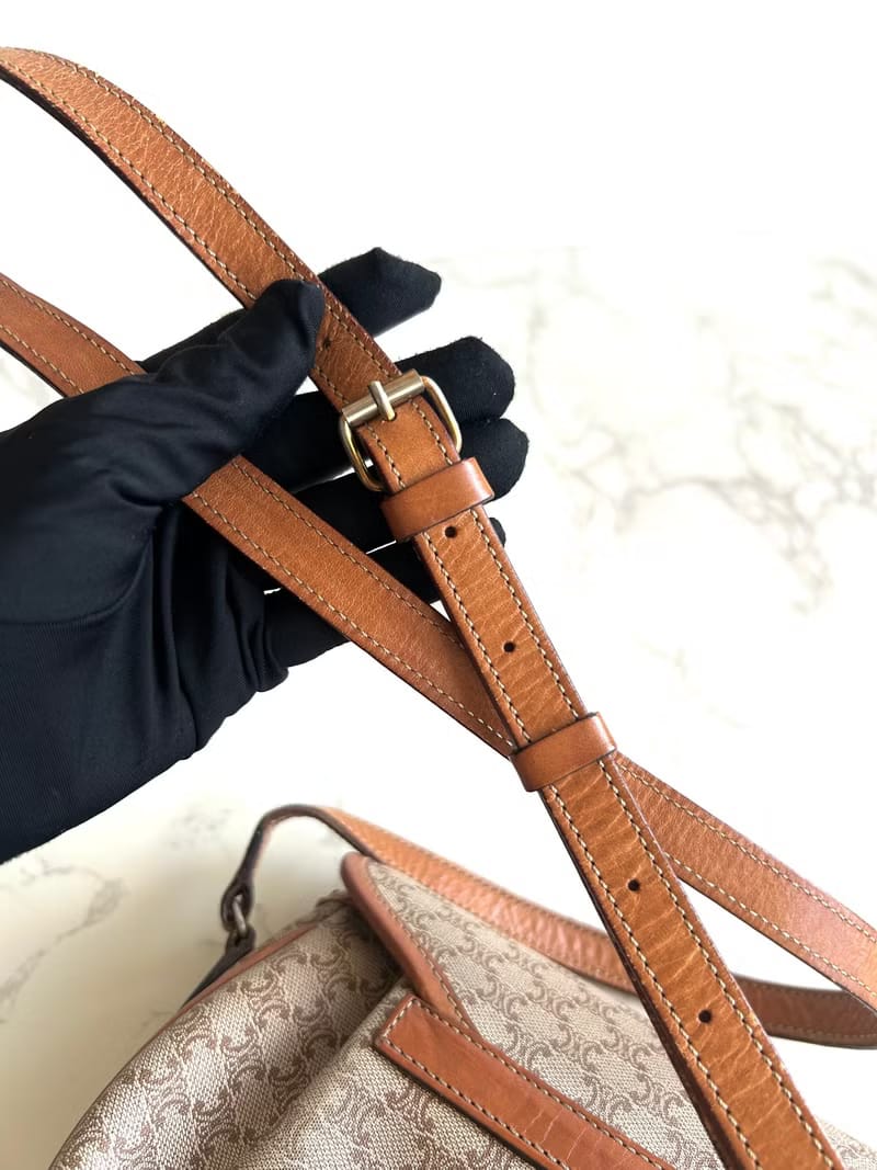 Celine Beige Triomphe Canvas Dumpling Bag / Crossbody Bag / Shoulder Bag