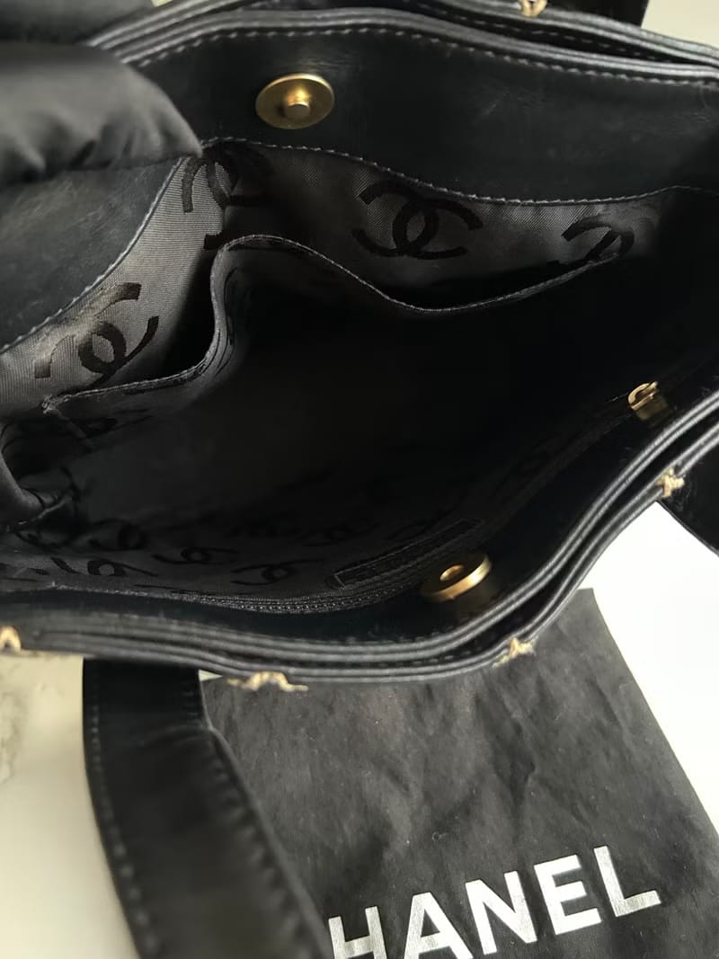 Chanel Vivian黑色皮革托特包 單肩包 側背包 古著包