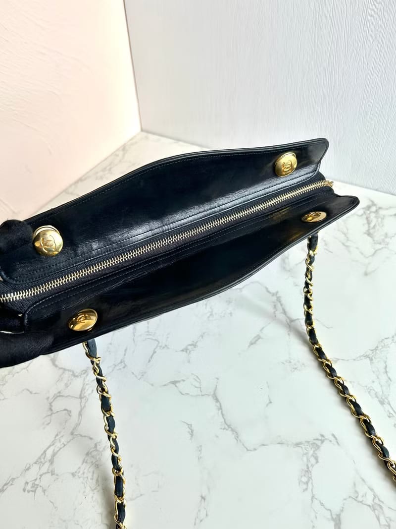 Rare Chanel Black Matelassé Streamlined Chain Bag/Shoulder Bag