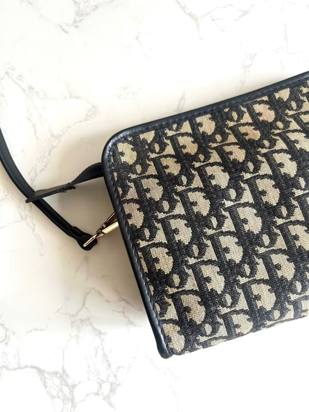 Dior 藍黑色老花兩用中古單肩包/側背包/斜背包