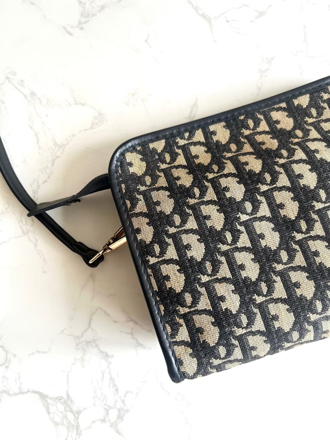 Dior 藍黑色老花兩用中古單肩包/側背包/斜背包
