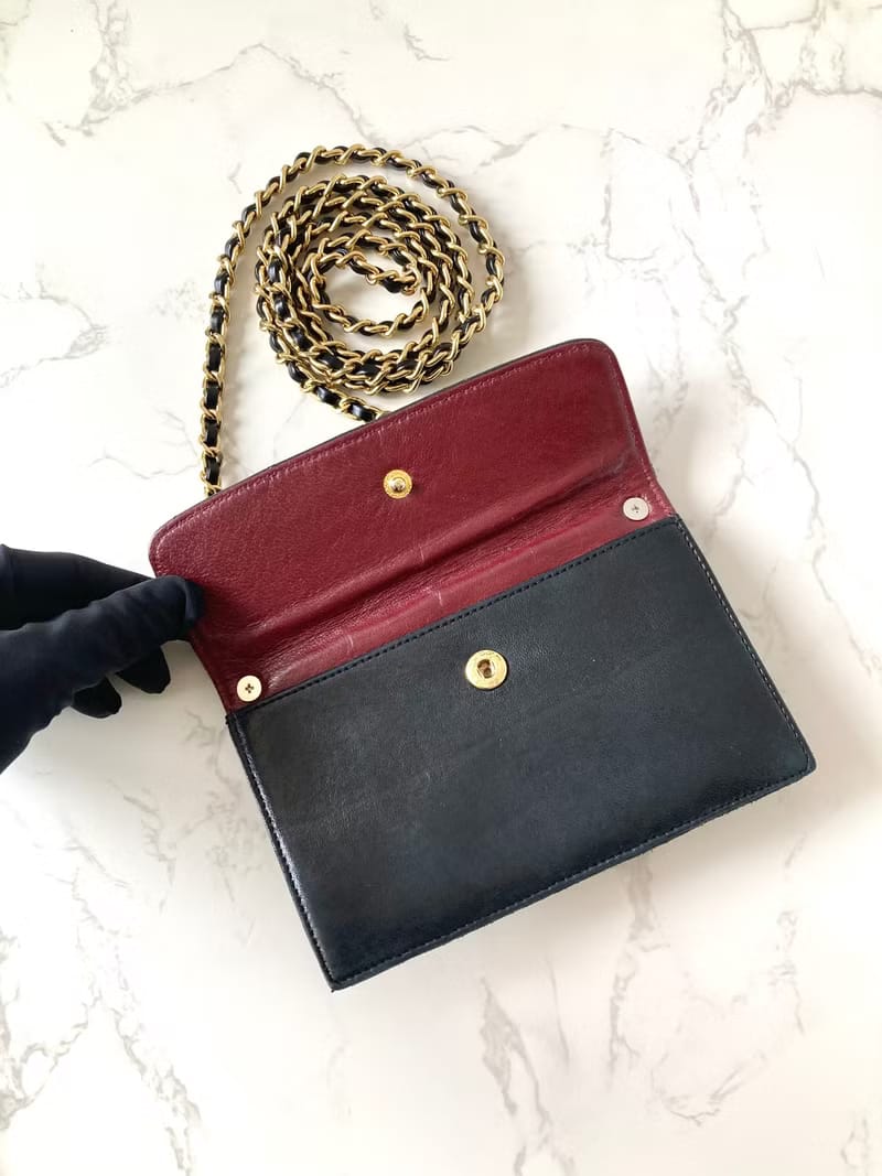 Chanel黑色小羊皮革斜背包/單肩包/側背包