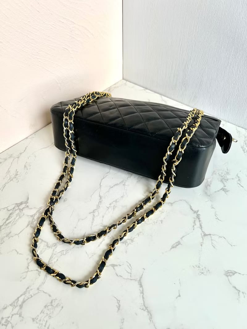 Rare Chanel Black Matelassé Streamlined Chain Bag/Shoulder Bag