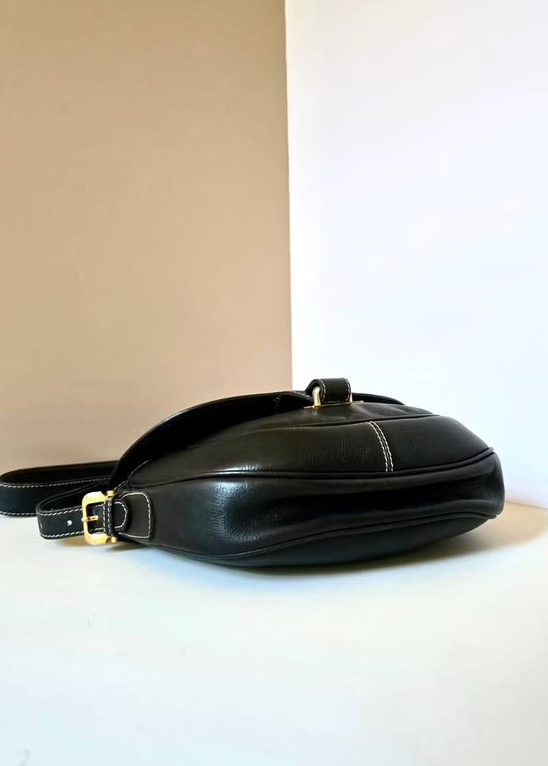 Loewe黑金色馬鞍側背包 斜背包 皮革包 單肩包