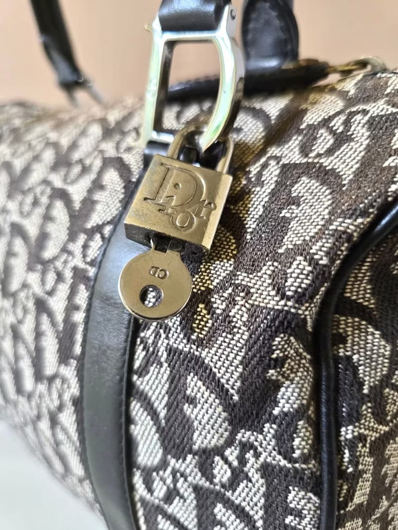 Dior black and blue monogram Boston handbag