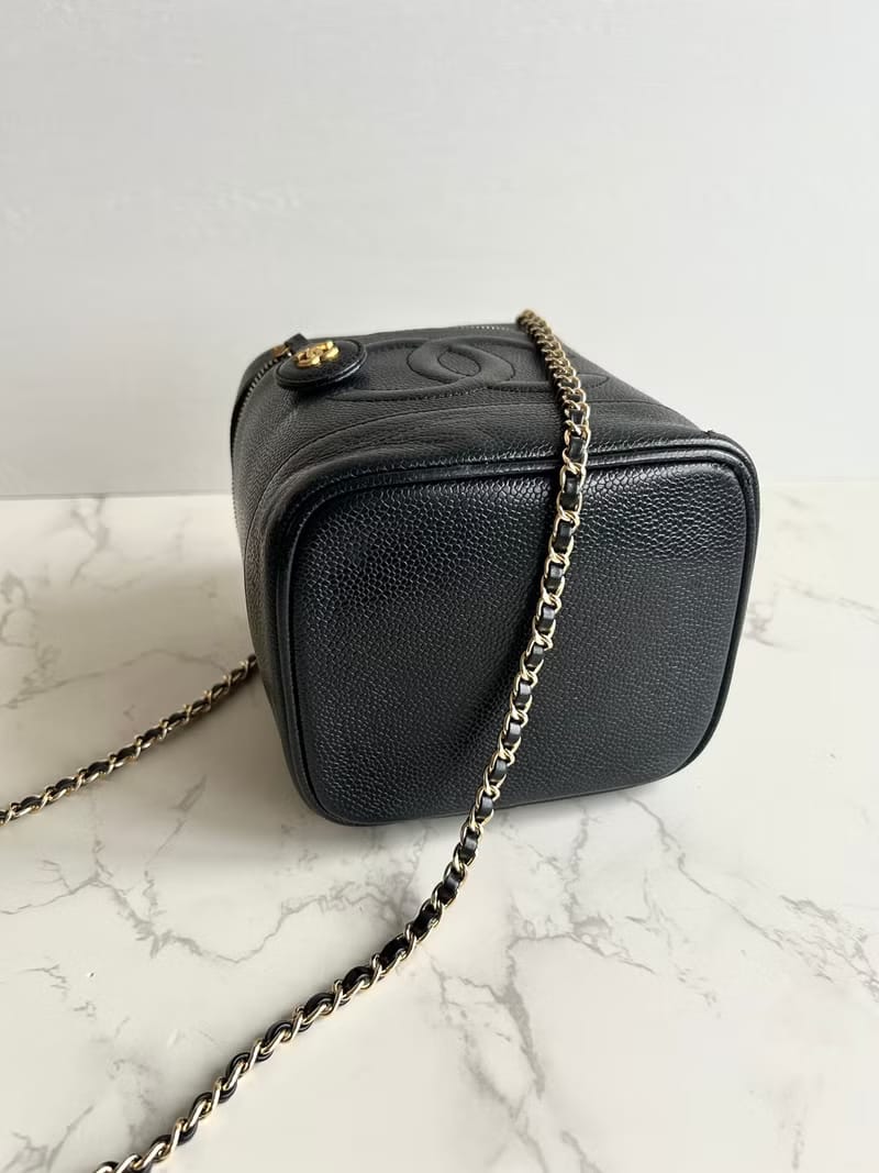 Chanel黑色魚子醬化妝盒子包/斜背包/側背包/單肩包