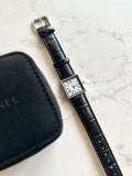 Chanel Mademoiselle Rare Black and Silver White Dial Roman Numeral Vintage Watch
