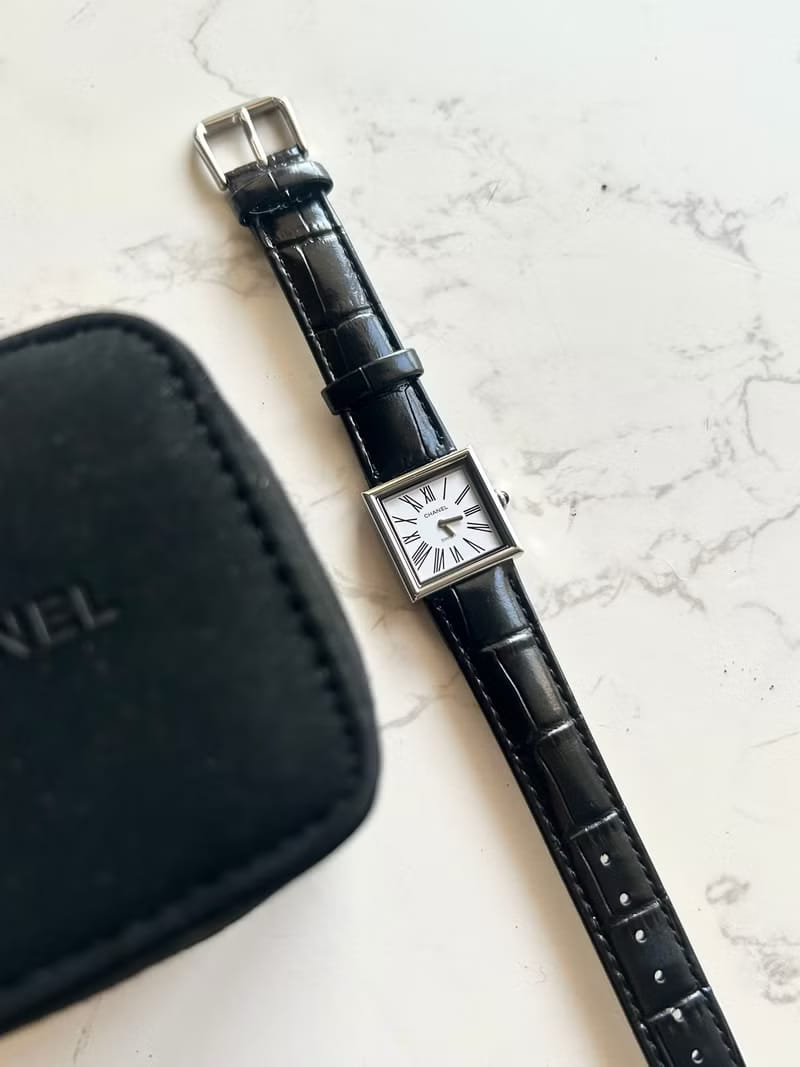 Chanel Mademoiselle Rare Black and Silver White Dial Roman Numeral Vintage Watch