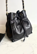 Chanel Black and Gold Chain Bucket Bag/Shoulder Bag/Crossbody Bag