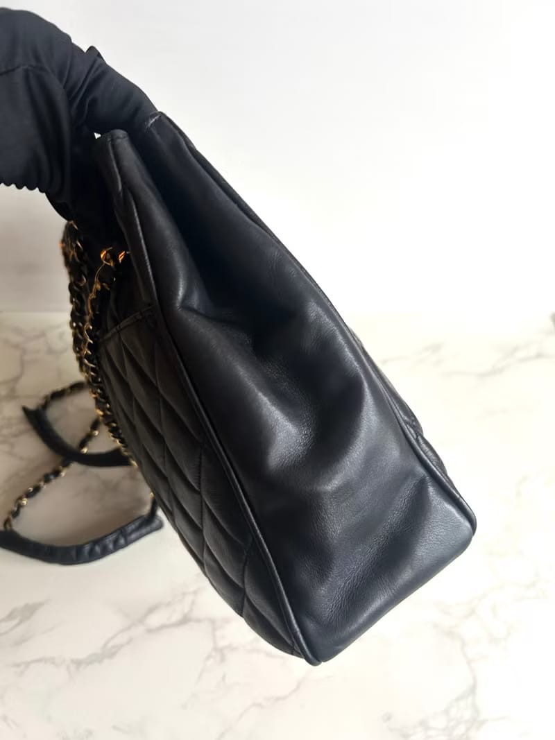 Chanel黑色金扣Matelassé皮革托特包/單肩包/側背包