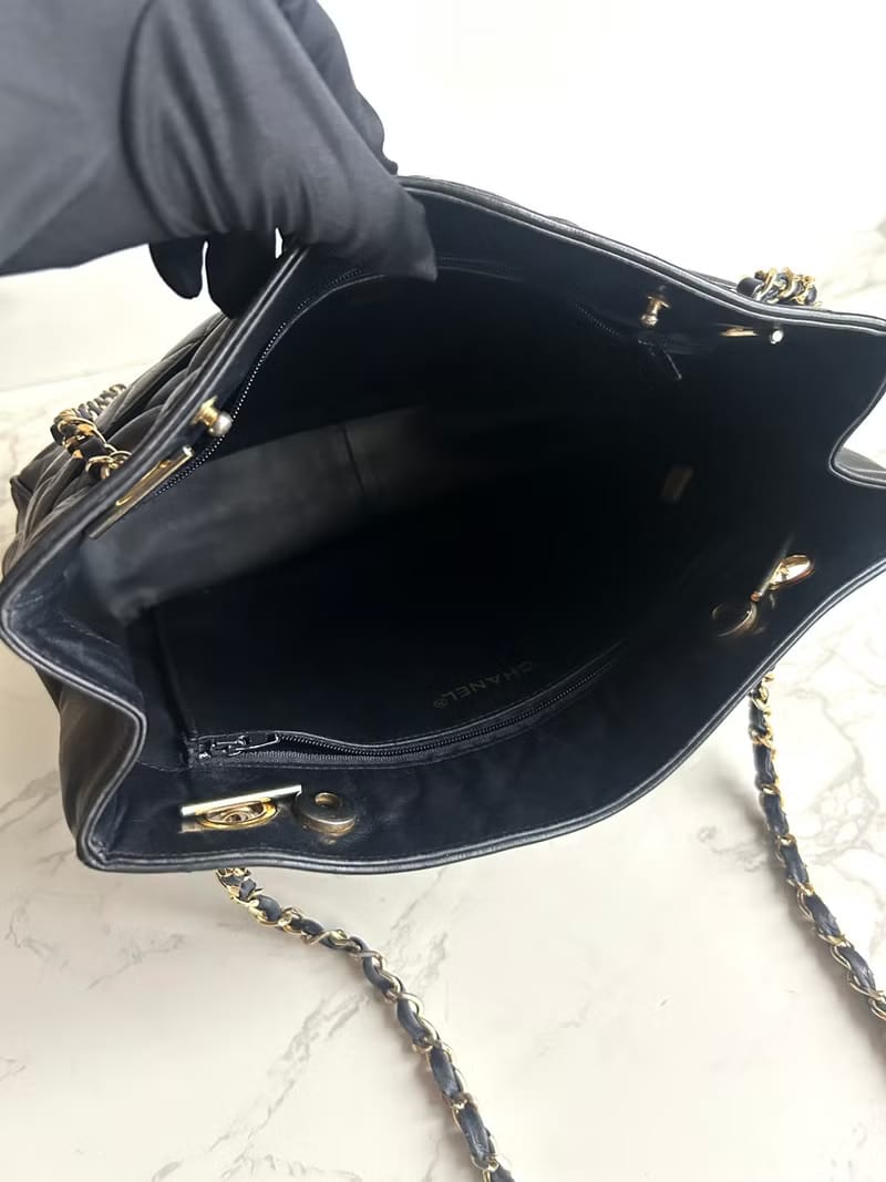 Chanel黑色金扣Matelassé皮革托特包/單肩包/側背包