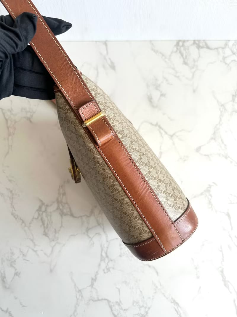 Celine Rare Vintage Monogram Gold Buckle Shoulder Bag