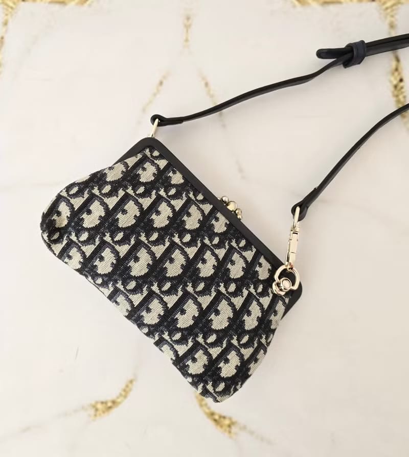 Dior Dark Blue Monogram Kisslock Bag/Shoulder Bag/Crossbody Bag