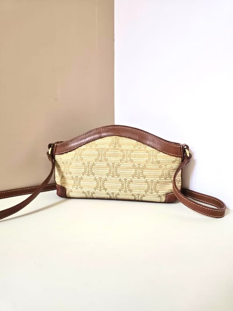 Celine raffia and leather saddle bag/side bag/crossbody bag