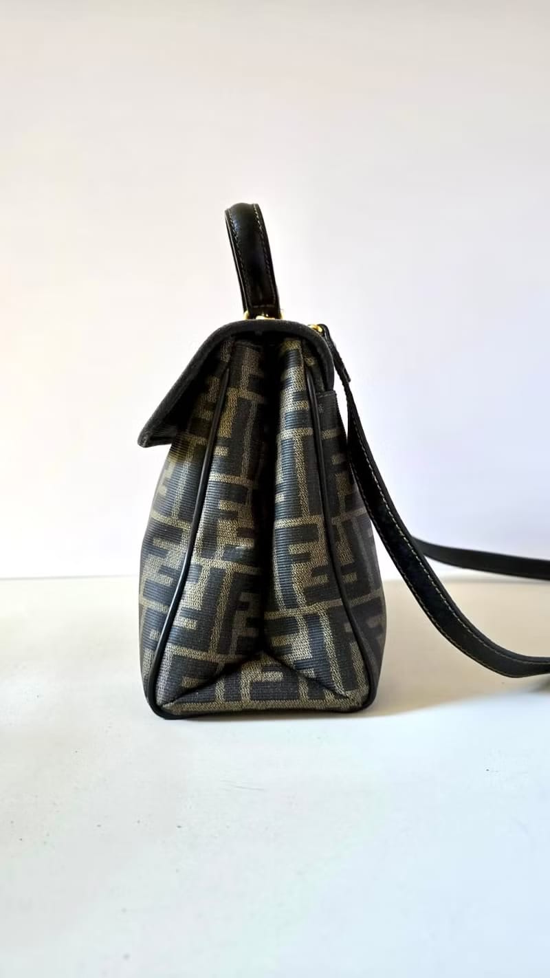 Fendi Dark Brown Zucca Two-way Kelly/Shoulder Bag/Crossbody Bag