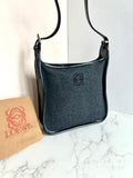 Rare Loewe Black and Grey Wool and Leather Anagram Embroidered Hobo/Shoulder Bag