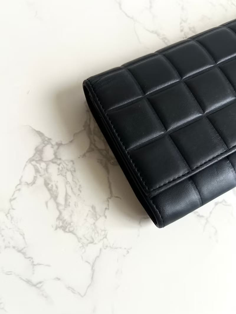 Chanel Black and Gold Ice Cube Caviar Leather Long Wallet