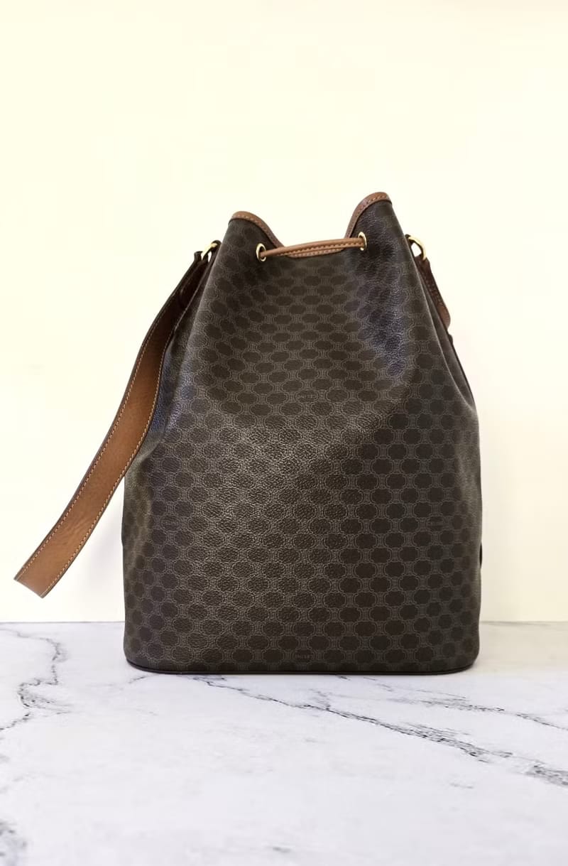 Celine Rare Patchwork Triomphe Canvas Vintage Bucket Bag/Shoulder Bag/Crossbody Bag