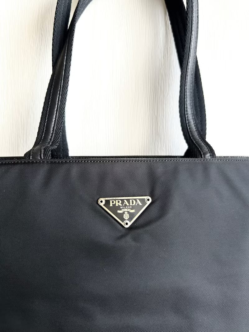 Prada 黑色拼皮經典托特包/單肩包/側背包