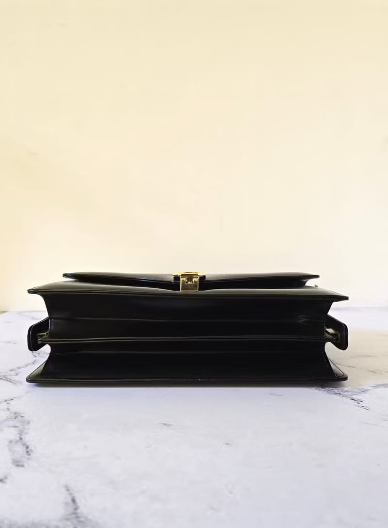 Rare Celine Black and Gold Oval Horse Carriage Two-Way Accordion Bag/Shoulder Bag/Crossbody Bag