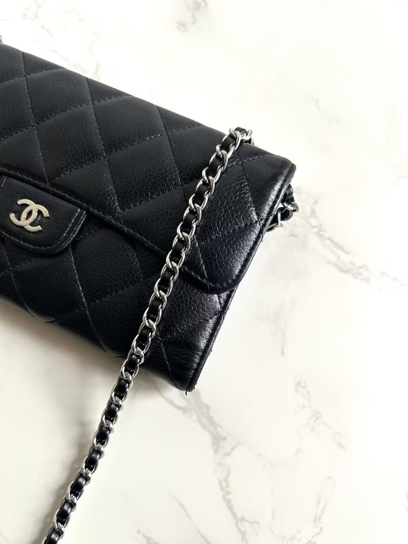 Second-hand Chanel black caviar leather WOC shoulder bag/crossbody bag/long wallet/shoulder bag