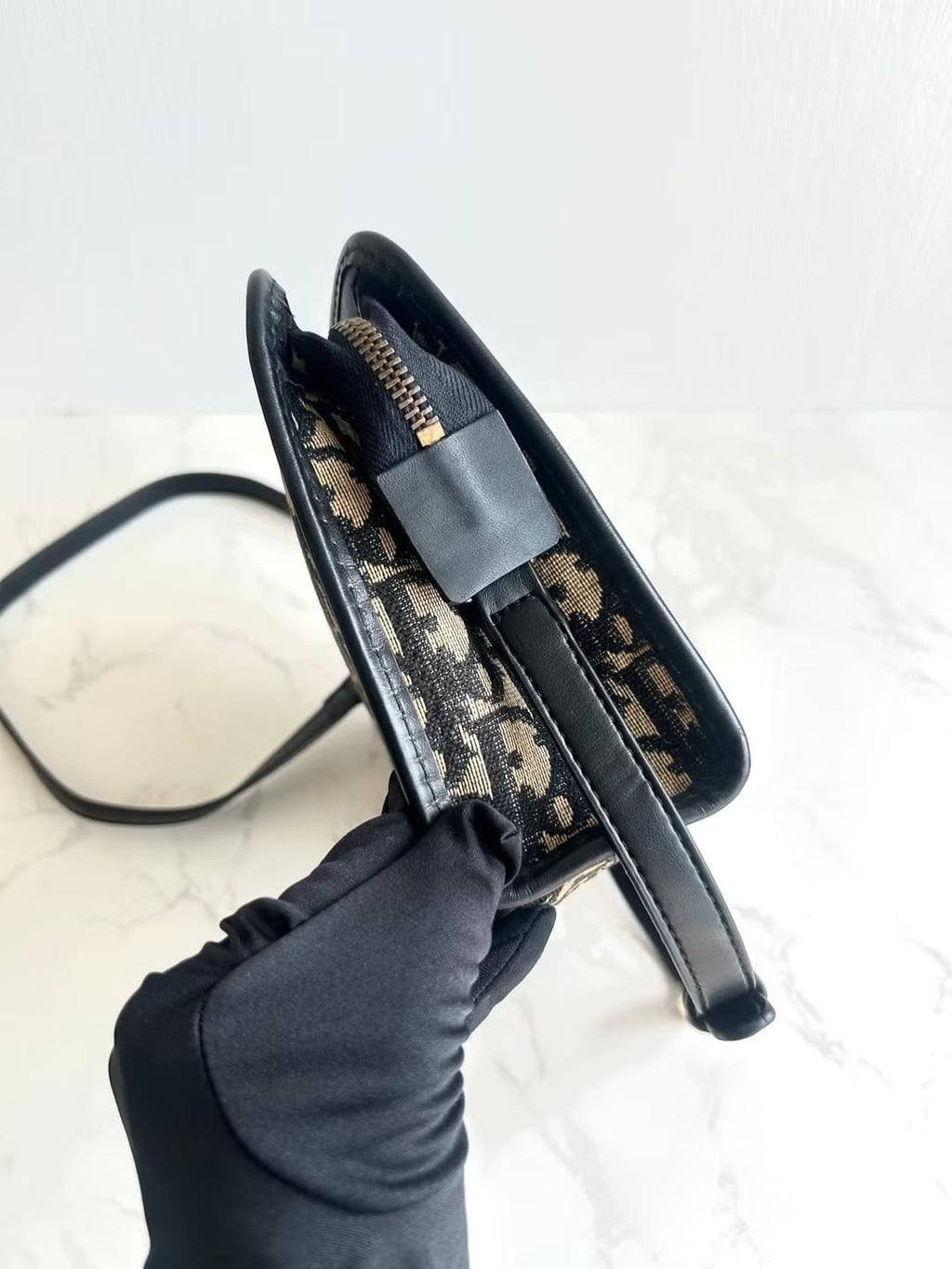Dior 藍黑色老花兩用中古單肩包/側背包/斜背包