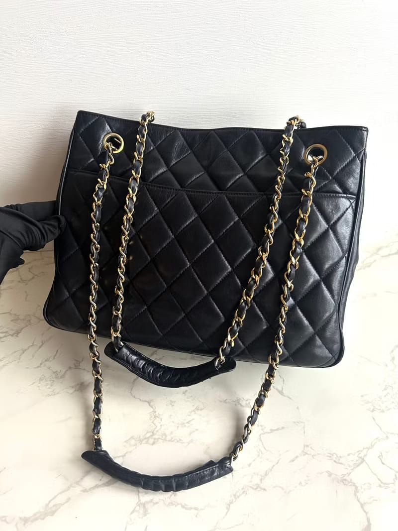 Chanel黑色金扣Matelassé皮革托特包/單肩包/側背包