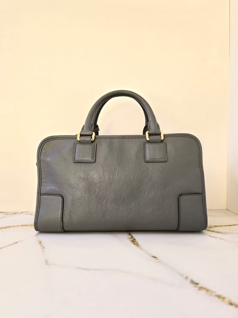 稀有 Loewe Amazona 28 中古灰藍色波士頓包 手提包