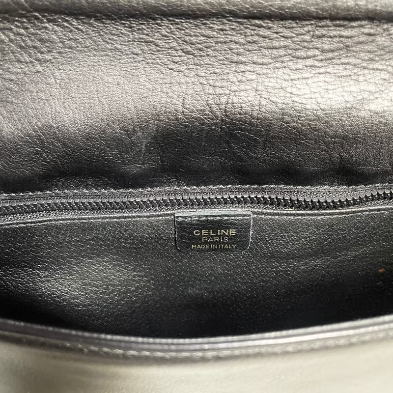中古二手Celine黑色金徽皮革斜背包/側背包